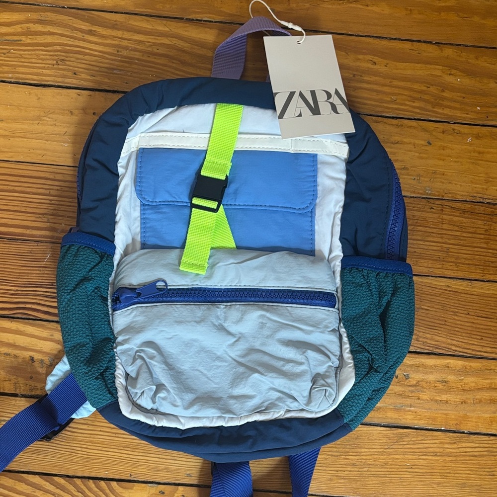 ZARA Kids Navy, Light Blue & Lime Accent Backpack